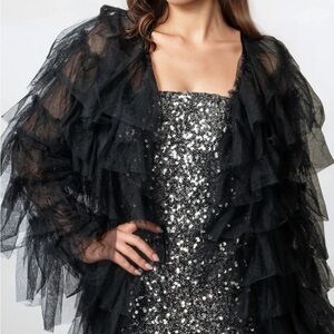 Black Ruffled Tulle Cardigan